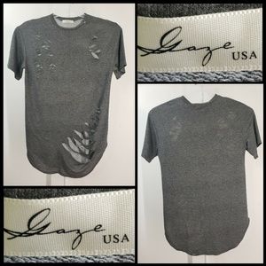 Gaze Men Short Sleeve Long T shirt Destroy Rip